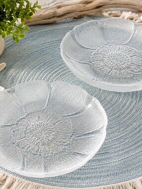 VTG Arcoroc France Clear Glass Fleur Flower Petal Bowls 8” Set Of 2